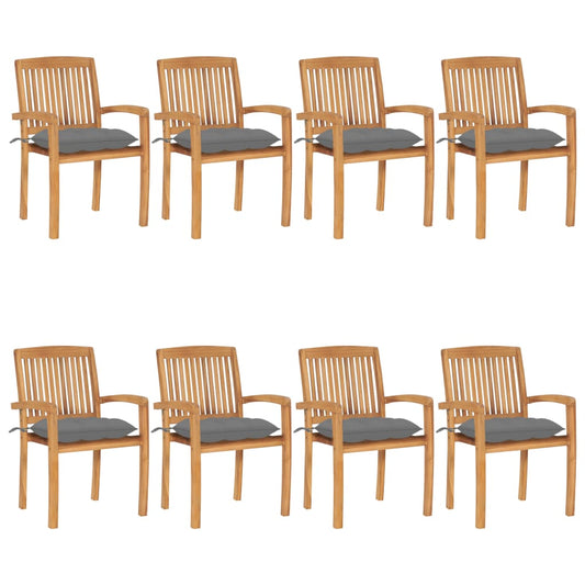 Stohovatelné Zahradní Židle S Poduškami 8 Ks Masivní Teak