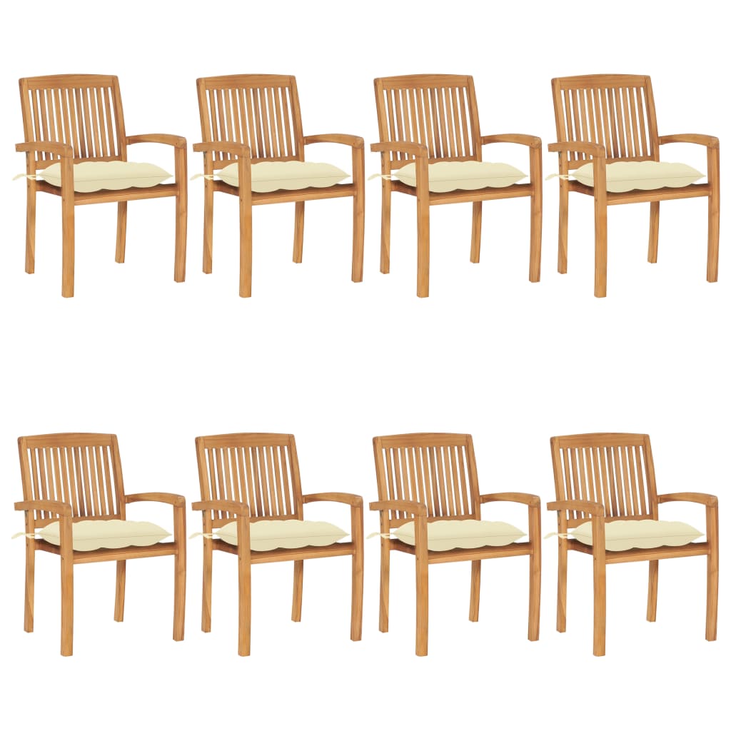 Stohovatelné Zahradní Židle S Poduškami 8 Ks Masivní Teak