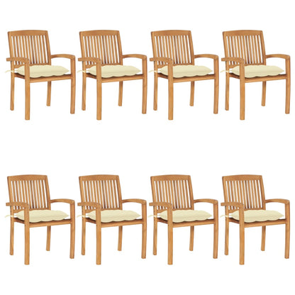Stohovatelné Zahradní Židle S Poduškami 8 Ks Masivní Teak