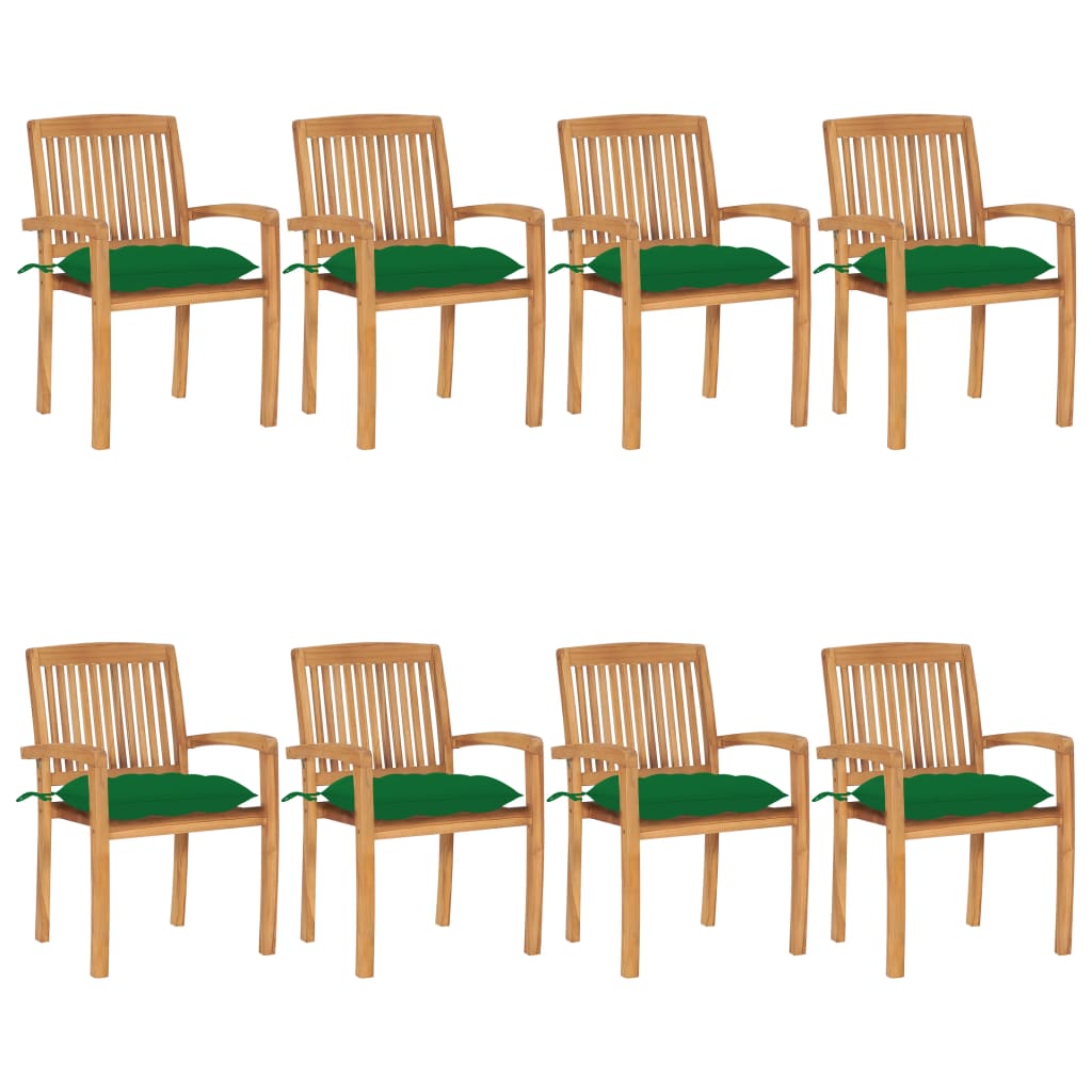 Stohovatelné Zahradní Židle S Poduškami 8 Ks Masivní Teak