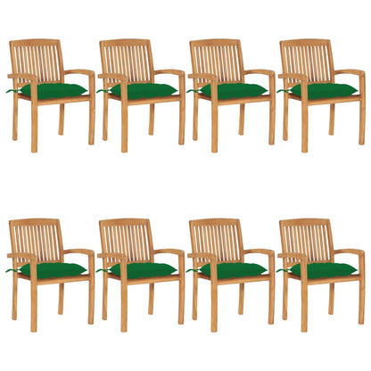 Stohovatelné Zahradní Židle S Poduškami 8 Ks Masivní Teak
