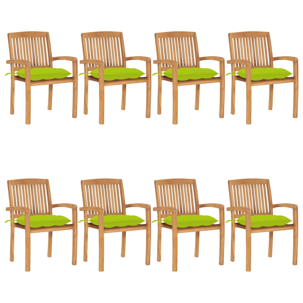 Stohovatelné Zahradní Židle S Poduškami 8 Ks Masivní Teak