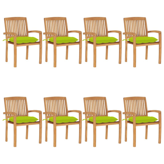Stohovatelné Zahradní Židle S Poduškami 8 Ks Masivní Teak