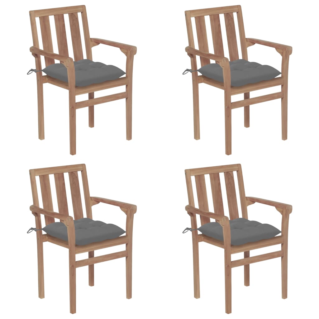 Stohovatelné Zahradní Židle S Poduškami 4 Ks Masivní Teak