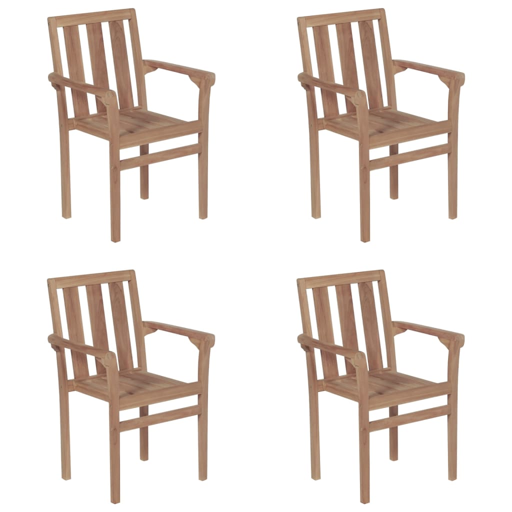 Stohovatelné Zahradní Židle S Poduškami 4 Ks Masivní Teak