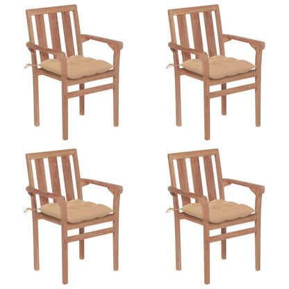 Stohovatelné Zahradní Židle S Poduškami 4 Ks Masivní Teak