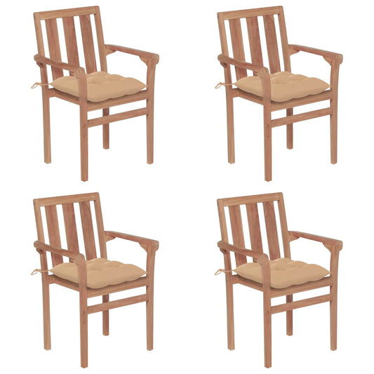 Stohovatelné Zahradní Židle S Poduškami 4 Ks Masivní Teak