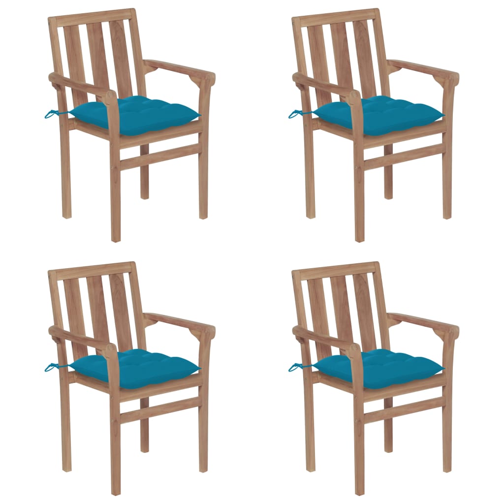 Stohovatelné Zahradní Židle S Poduškami 4 Ks Masivní Teak