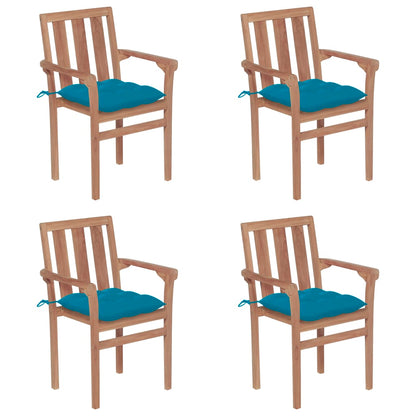 Stohovatelné Zahradní Židle S Poduškami 4 Ks Masivní Teak