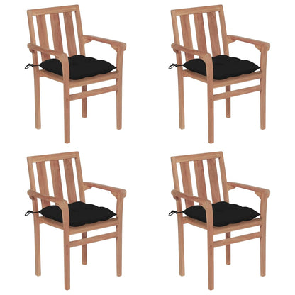 Stohovatelné Zahradní Židle S Poduškami 4 Ks Masivní Teak