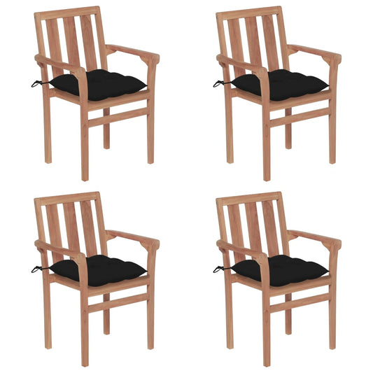 Stohovatelné Zahradní Židle S Poduškami 4 Ks Masivní Teak