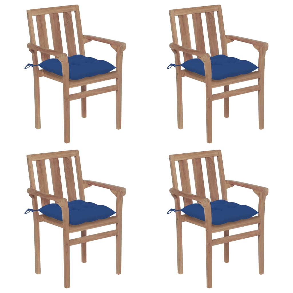 Stohovatelné Zahradní Židle S Poduškami 4 Ks Masivní Teak