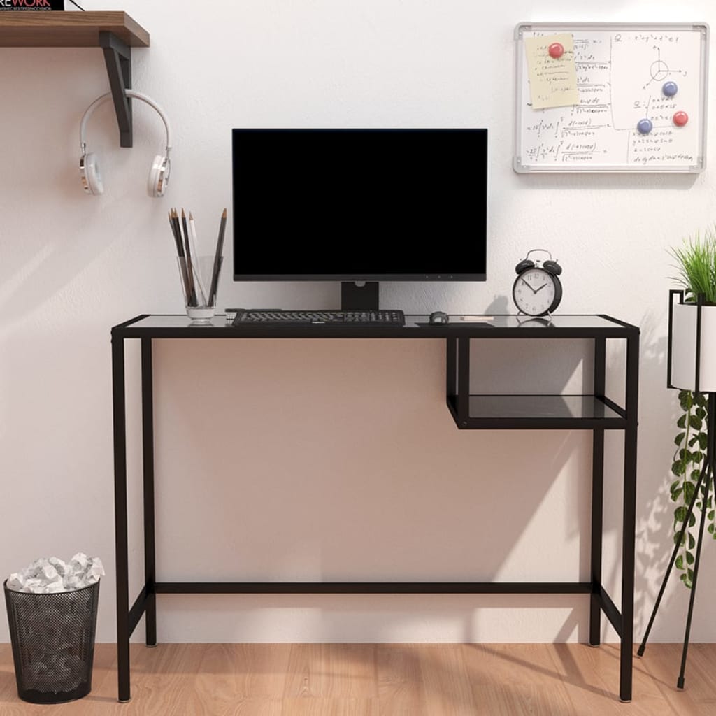 Pc Stůl Černý Mramor 100 X 36 X 74 Cm Tvrzené Sklo