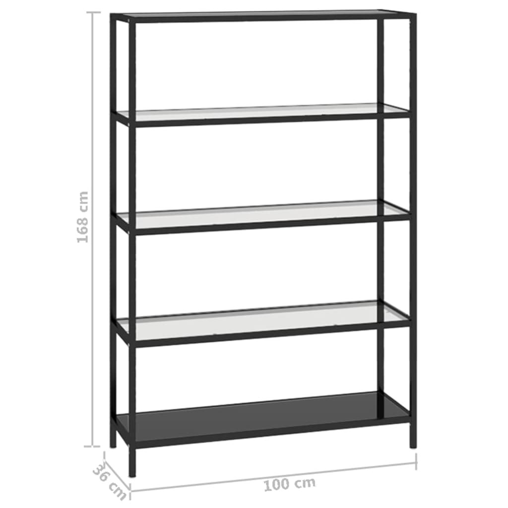 Policový Regál Černý A Průhledný 100 X 36 X 168 Cm Tvrzené Sklo