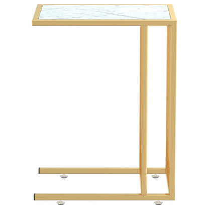 Stolek Na Notebook Bílý Mramor 50 X 35 X 65 Cm Tvrzené Sklo