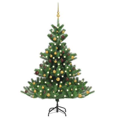 Umělý Vánoční Stromek Normandská Jedle Led A Koule Zelený 150Cm