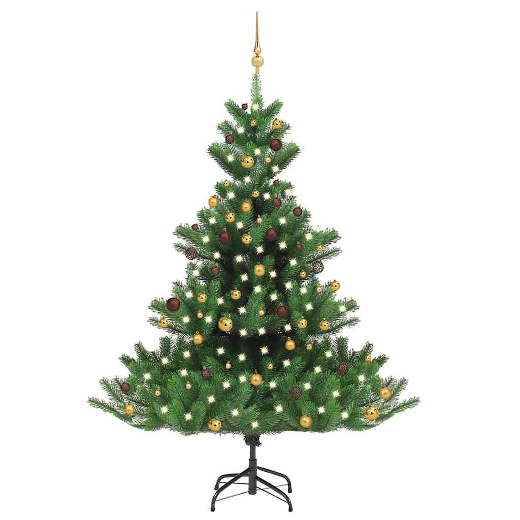 Umělý Vánoční Stromek Normandská Jedle Led A Koule Zelený 150Cm