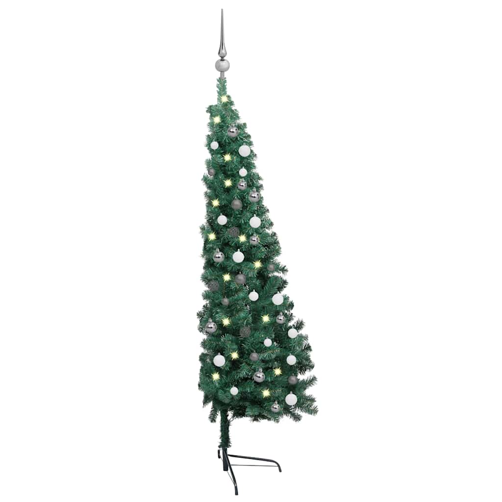 Umělý Vánoční Půl Stromek S Led A Sadou Koulí Zelený Zelená