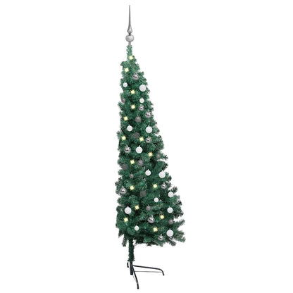 Umělý Vánoční Půl Stromek S Led A Sadou Koulí Zelený Zelená