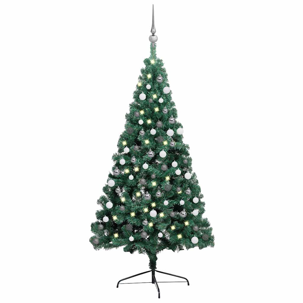 Umělý Vánoční Půl Stromek S Led A Sadou Koulí Zelený Zelená