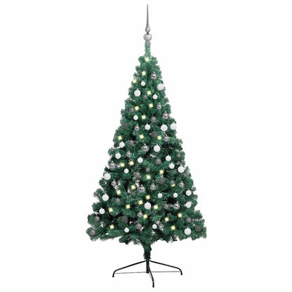 Umělý Vánoční Půl Stromek S Led A Sadou Koulí Zelený Zelená