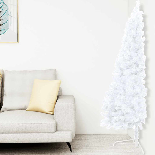 Umělý Vánoční Půl Stromek S Led A Sadou Koulí Bílý Bílá