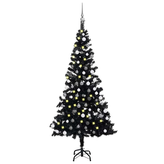 Umělý Vánoční Stromek S Led A Sadou Koulí Černý 120 Cm Pvc Černá