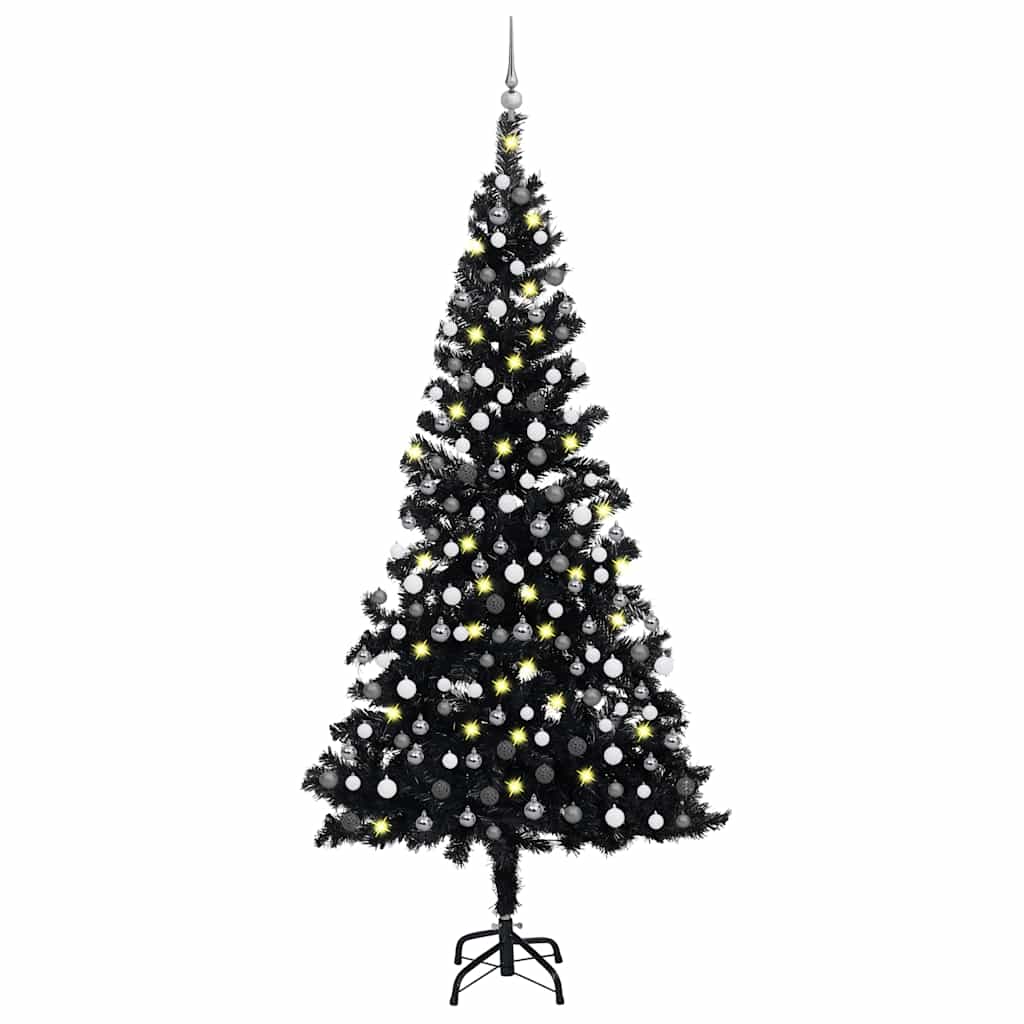Umělý Vánoční Stromek S Led A Sadou Koulí Černý 120 Cm Pvc Černá