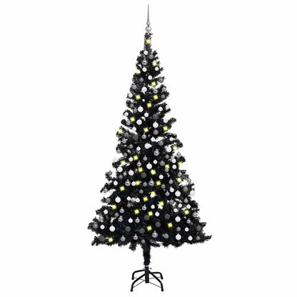 Umělý Vánoční Stromek S Led A Sadou Koulí Černý 120 Cm Pvc Černá