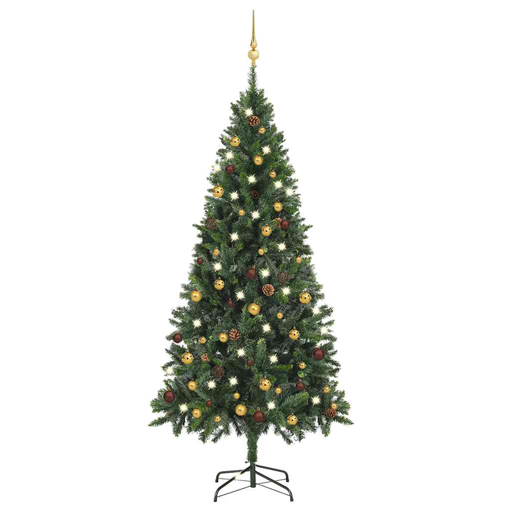 Umělý Vánoční Stromek Led Osvětlení Sada Koulí A Šišky 210 Cm