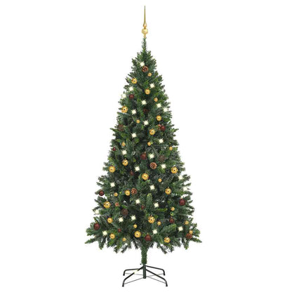 Umělý Vánoční Stromek Led Osvětlení Sada Koulí A Šišky 210 Cm