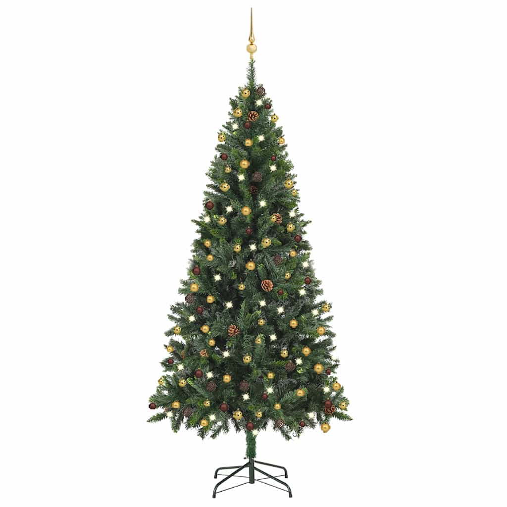 Umělý Vánoční Stromek Led Osvětlení Sada Koulí A Šišky 210 Cm