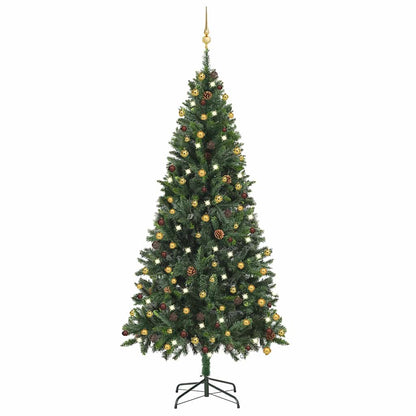 Umělý Vánoční Stromek Led Osvětlení Sada Koulí A Šišky 210 Cm