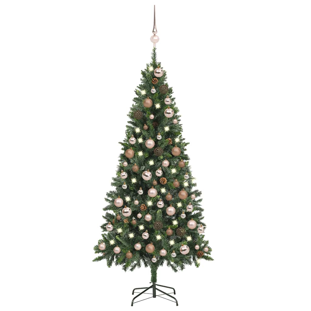 Umělý Vánoční Stromek Led Osvětlení Sada Koulí A Šišky 210 Cm