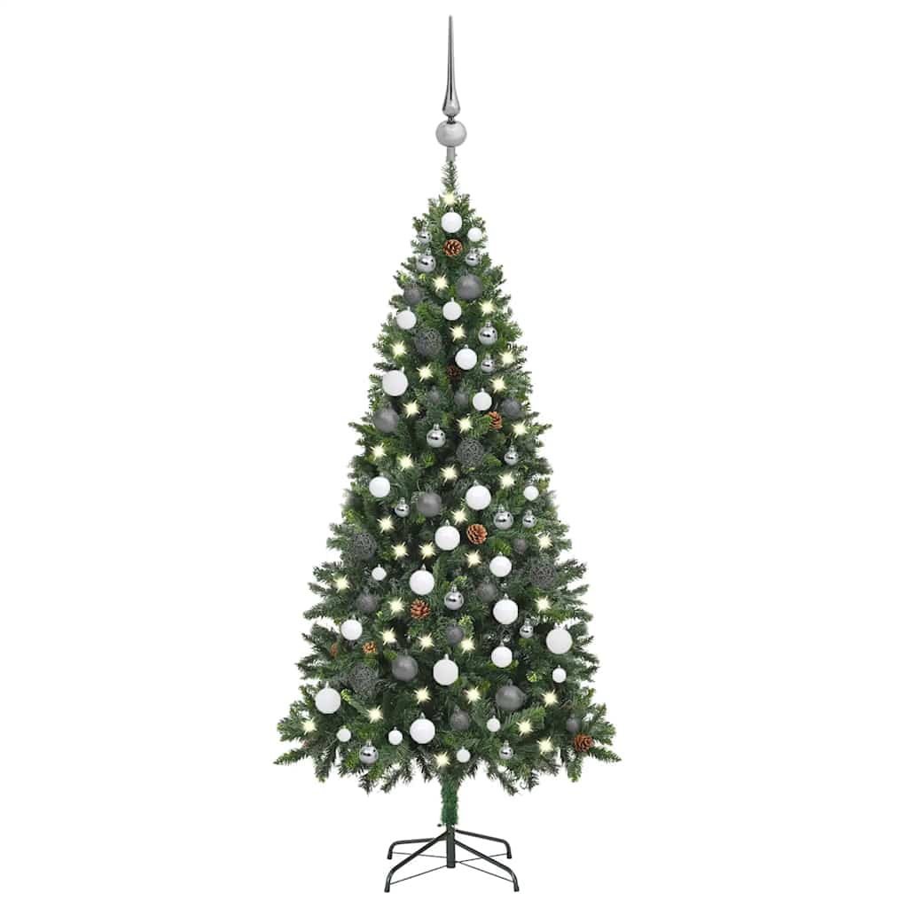 Umělý Vánoční Stromek Led Osvětlení Sada Koulí A Šišky 210 Cm