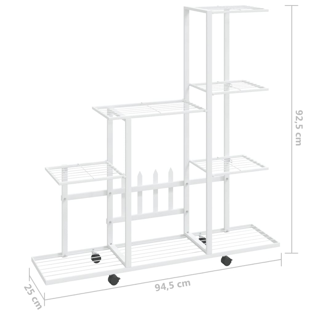 Stojan Na Květiny Na Kolečkách 94,5 X 25 X 92,5 Cm Bílý Kov Bílá