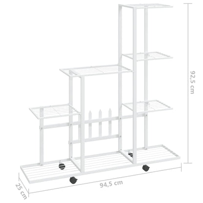 Stojan Na Květiny Na Kolečkách 94,5 X 25 X 92,5 Cm Bílý Kov Bílá