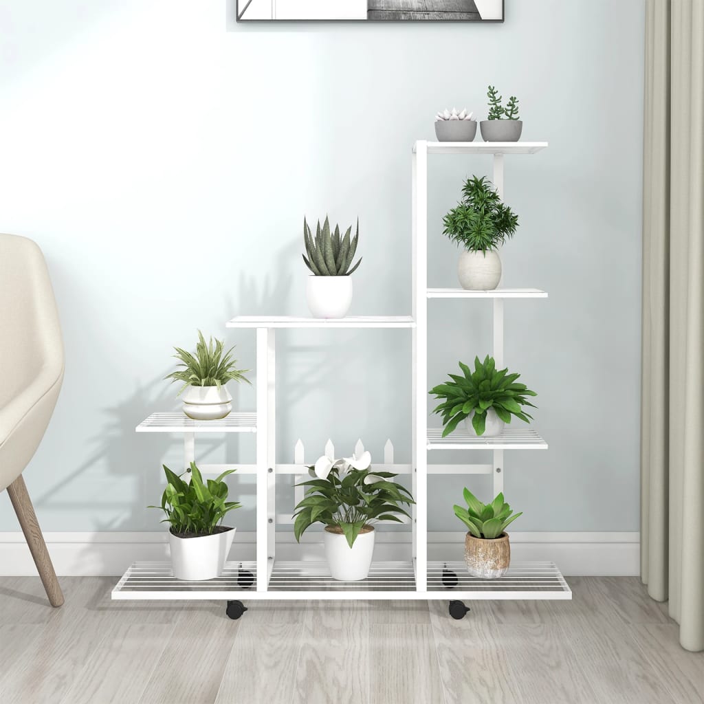 Stojan Na Květiny Na Kolečkách 94,5 X 25 X 92,5 Cm Bílý Kov Bílá