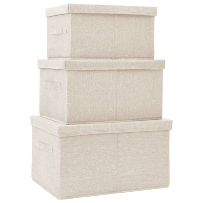 Stohovatelné Úložné Boxy 3Dílná Sada Textil Krémové
