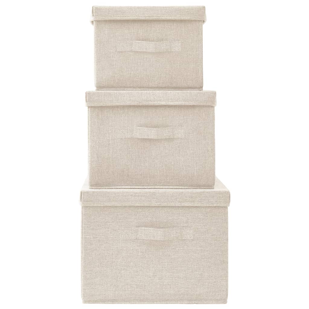 Stohovatelné Úložné Boxy 3Dílná Sada Textil Krémové
