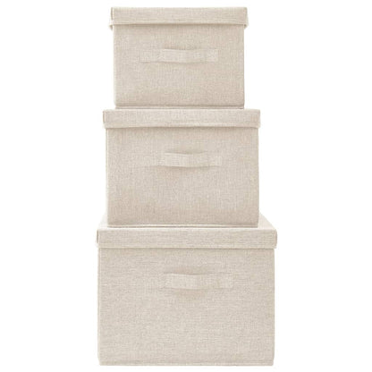Stohovatelné Úložné Boxy 3Dílná Sada Textil Krémové