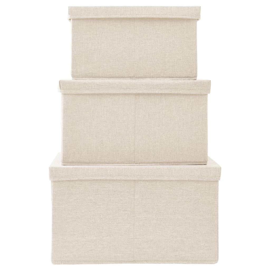 Stohovatelné Úložné Boxy 3Dílná Sada Textil Krémové