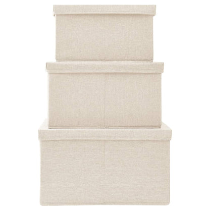 Stohovatelné Úložné Boxy 3Dílná Sada Textil Krémové