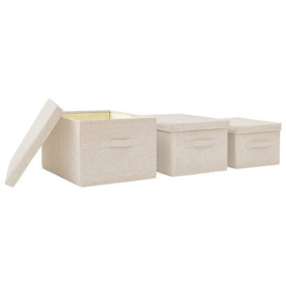 Stohovatelné Úložné Boxy 3Dílná Sada Textil Krémové