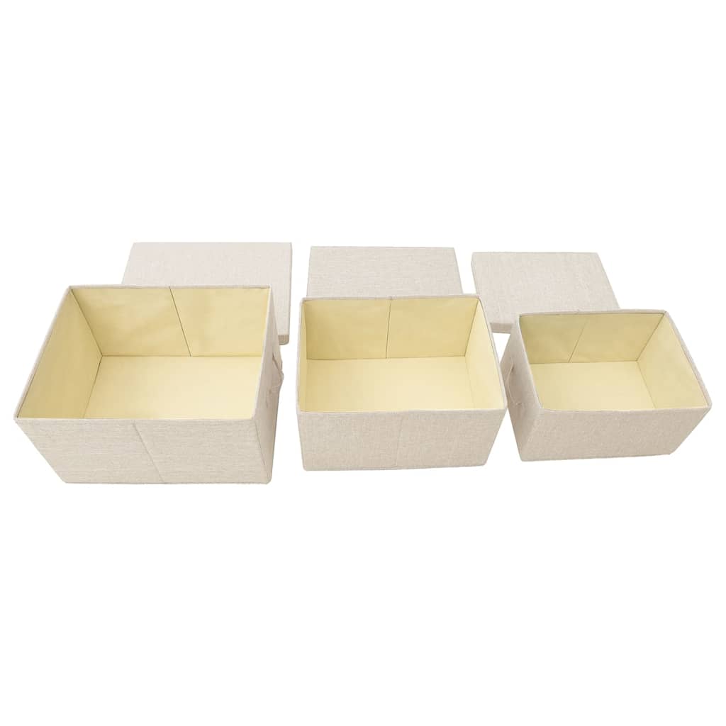 Stohovatelné Úložné Boxy 3Dílná Sada Textil Krémové