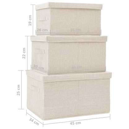 Stohovatelné Úložné Boxy 3Dílná Sada Textil Krémové