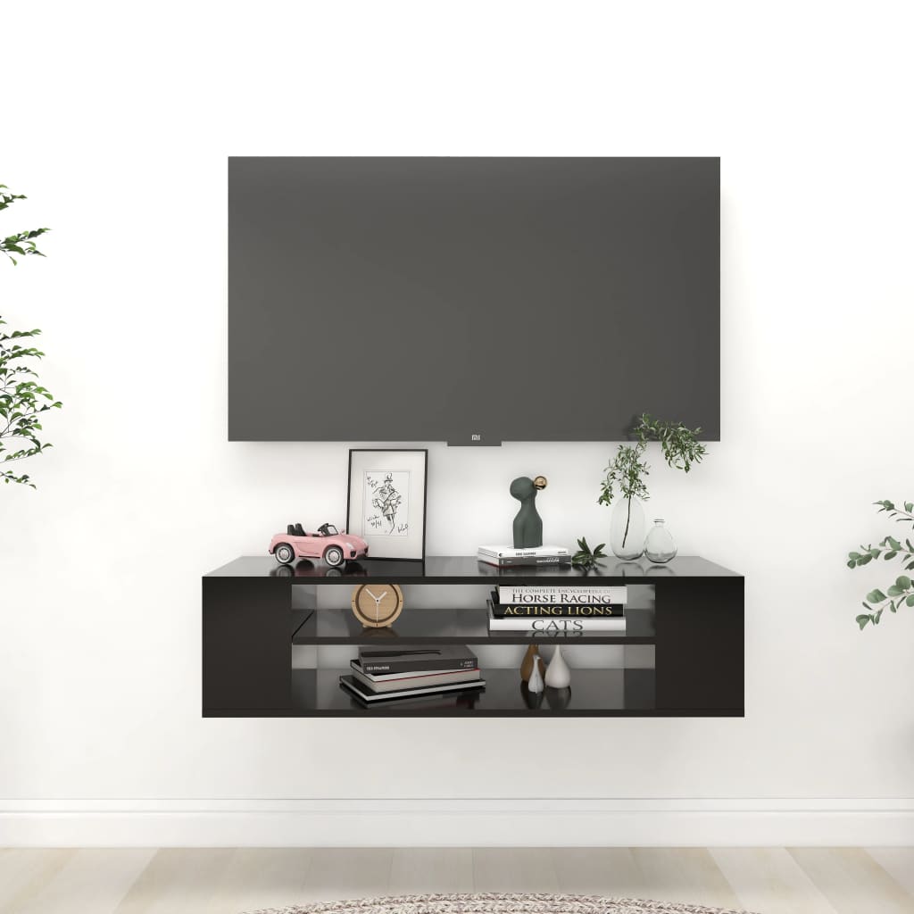 Závěsná Tv Skříňka Černá Vysoký Lesk 100X30X26,5 Cm Dřevotříska
