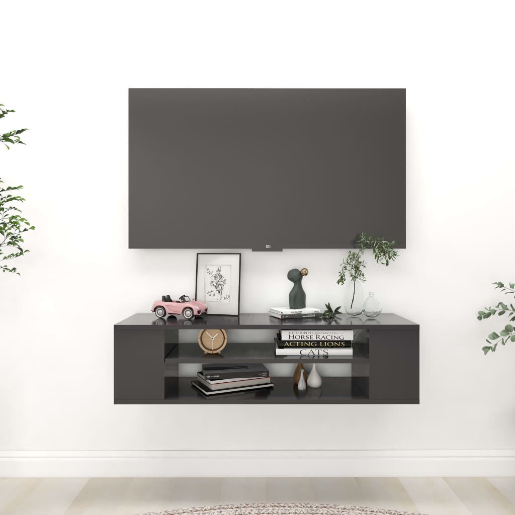 Závěsná Tv Skříňka Černá Vysoký Lesk 100X30X26,5 Cm Dřevotříska