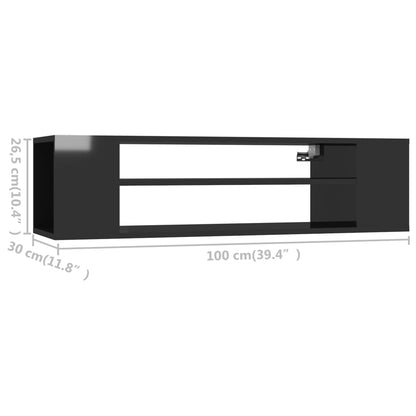 Závěsná Tv Skříňka Černá Vysoký Lesk 100X30X26,5 Cm Dřevotříska