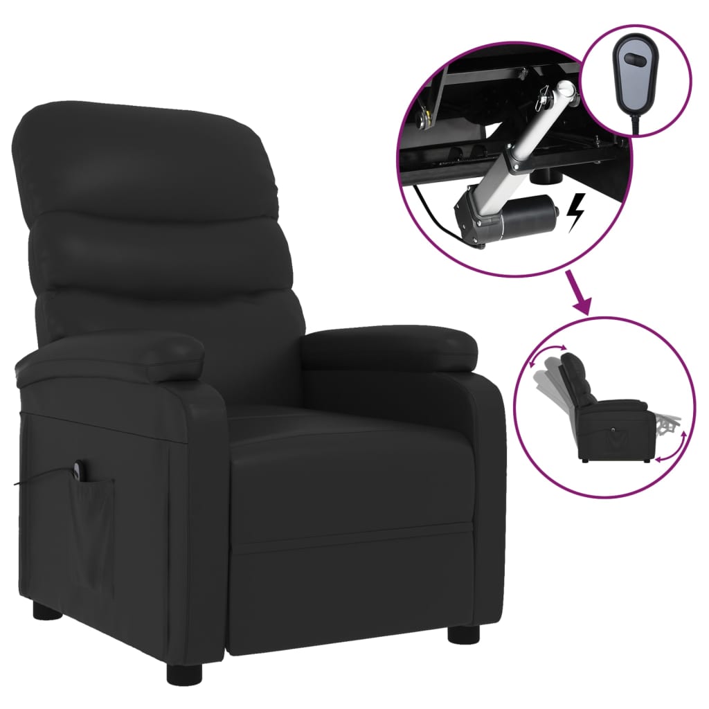 Elektrické Polohovací Křeslo Černé Umělá Kůže